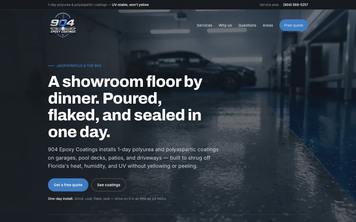 904 Epoxy Coatings website homepage, designed and built by Ancient City Associates