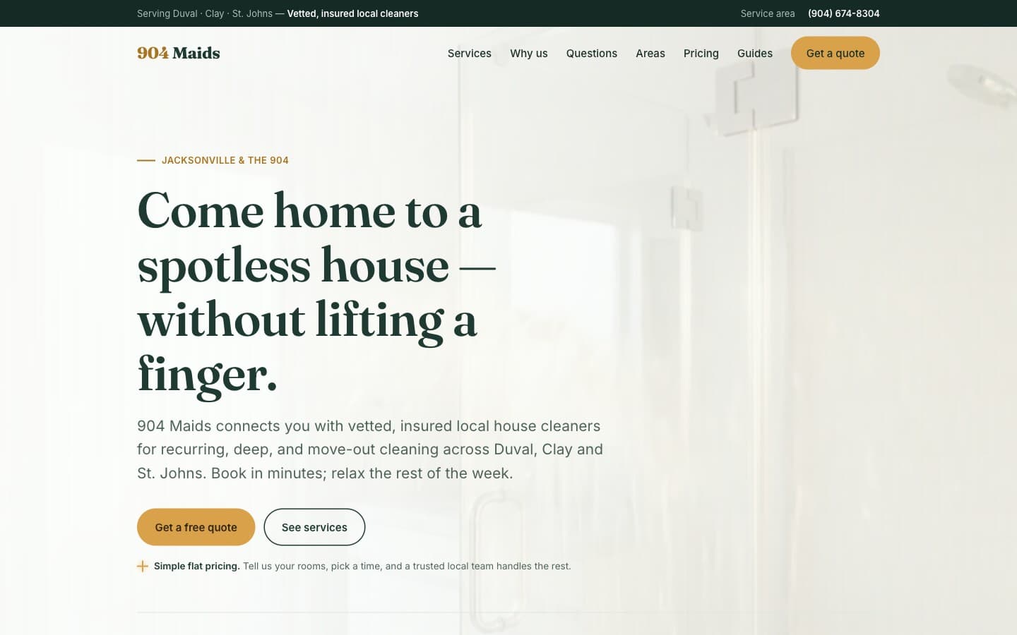 904 Maids website homepage, designed and built by Ancient City Associates