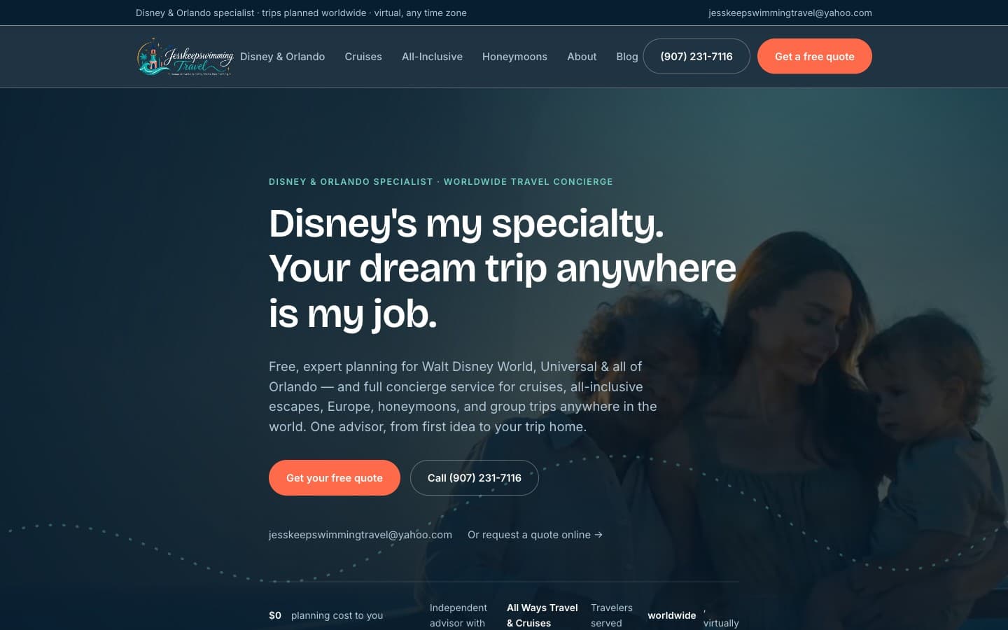 Jesskeepswimming Travel website homepage, designed and built by Ancient City Associates