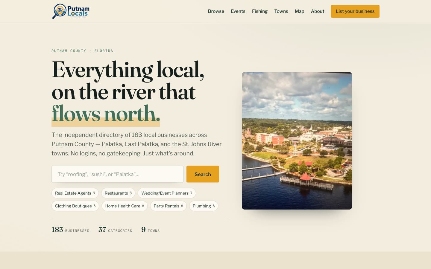 Putnam Locals website homepage, designed and built by Ancient City Associates