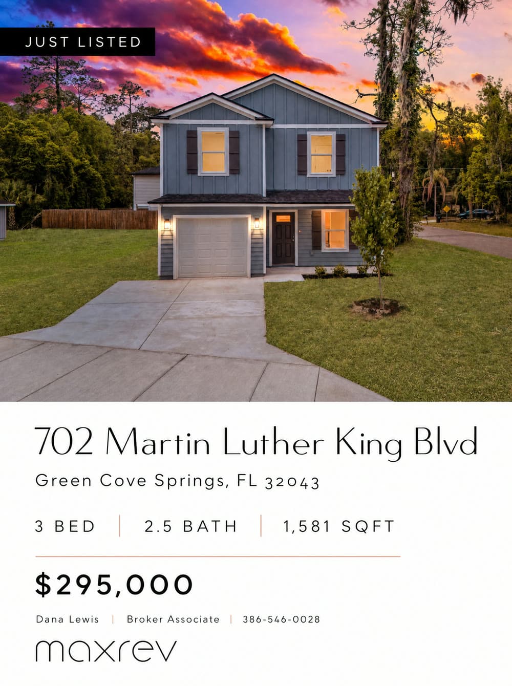 Just Listed Instagram post graphic for 702 Martin Luther King Blvd