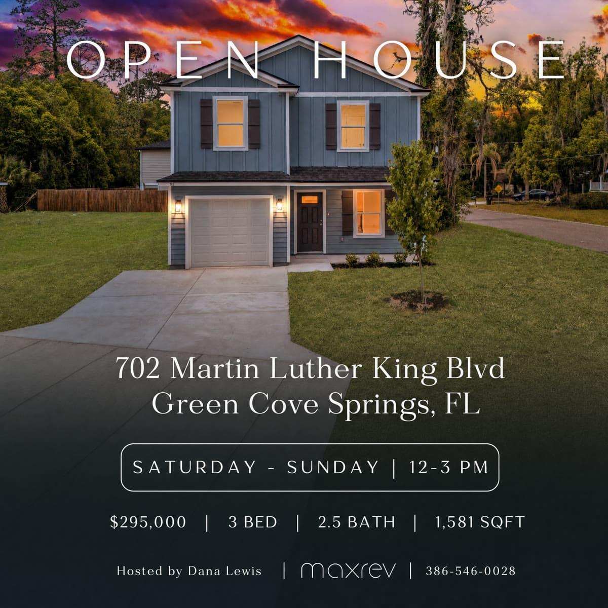 Open house announcement graphic for 702 Martin Luther King Blvd